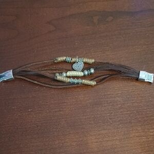 Brown Leather Bracelet with Gold Accents